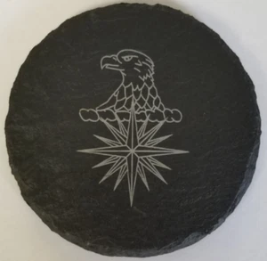 CIA Adlerkopf 16 Punkt Kompass Stern 4" Runde Schiefer Untersetzer 4er Set  - Bild 1 von 5