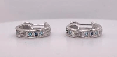 Judith Ripka Designer Hoop 0.25ct Blue Topaz & Sapphire Omega Back Earrings - Image 1 of 4