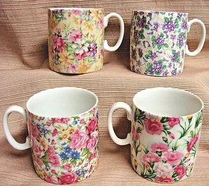 4 Small Vintage Porcelain Cups All Different Overall Floral #049 (1 chipped) - Picture 1 of 10