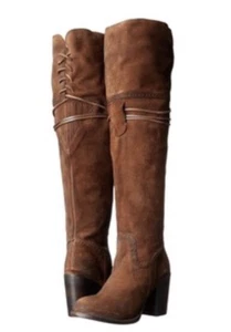 FREEBIRD BY STEVEN BROCK TALL OVER THE KNEE BOOTS WESTERN TAN BROWN BOHO 6 NEW - Picture 1 of 12