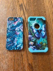 Apple iPhone7 / iPhone8 Pre-owned Cases Pair Heavy Duty Butterfly & Marbled Skin - Picture 1 of 4