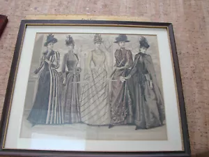 Antigua impresión de placa de moda estilo Godey enmarcada mate 1889 12x13,75 en Petersons - Imagen 1 de 7