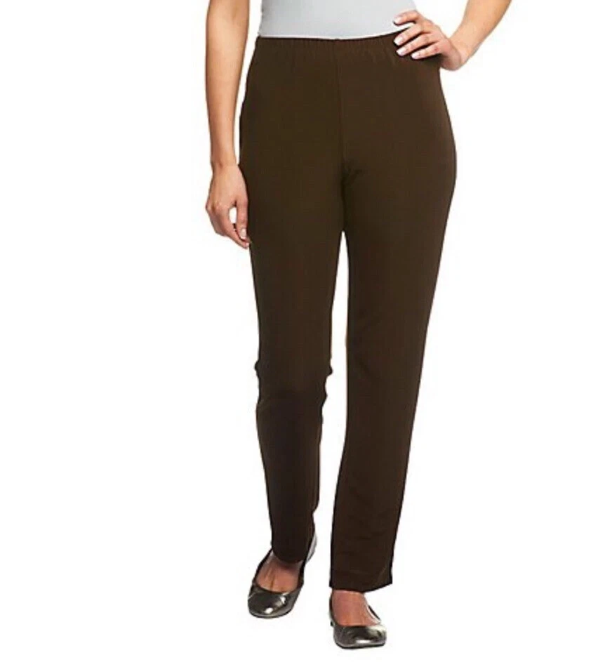 Pantalones ajustados Susan Graver talla 1X Petite Essentials tejido Lustra marrón Foto 1 de 4