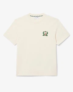 Camiseta con insignia bordada hecha en Francia Lacoste blanca crema para hombre S o L TH0027 - Imagen 1 de 6