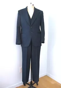 Vtg 70s Blue Poly Knit 3-Pc Pimp Suit Double Breasted Vest Blazer Pants 38S - Picture 1 of 15