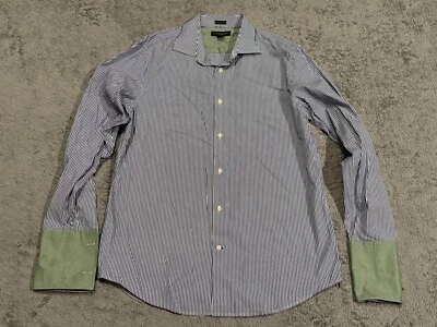 Banana Republic Shirt Mens L 16-16.5 Blue Striped Fitted Dress French Cuff - Image 1 of 4