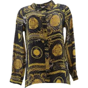 DG2 Diane Gilman Printed Silk-Blend Buttoned Shirt Black Scarf 1X,3X, XL - Picture 1 of 3