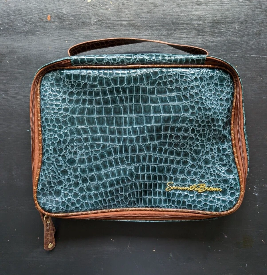 Samantha Brown Faux Croc Blueish Green Teal Toiletry  Bag Travel Case Organizer - Image 1 of 4