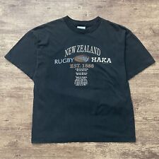 Vintage New Zealand Rugby Haka T-Shirt Black Faded Maori Tribal Men's Size Large