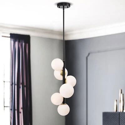 Lámpara de araña Tsukiko 12 pulgadas estilo Sputnik mate negro satinado acabado dorado 6 luces Foto 1 de 4