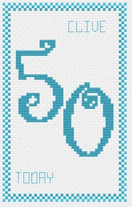 50th Birthday Blue Cross Stitch Card Kit or Pattern - by Florashell - Picture 1 of 1
