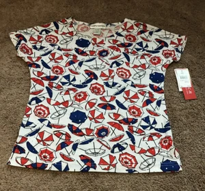 Cathy Daniels Women's T-shirt Umbrella Bling Top Sz Small Red White Blue - Picture 1 of 11