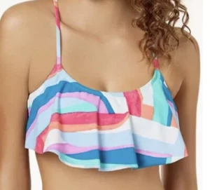 NWT Hula Honey Bikini Top Juniors Medium  Flying Colors Flounce Cross Back - Picture 1 of 10