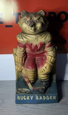 1974 Wisconsin EZRA BROOKS Bucky Hockey Mascot Decanter - (Empty Bottle) Cover