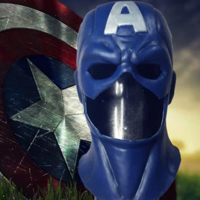 Captain America V2 Mask Latex Cowl Cosplay Costume Prop Adult Size - Image 1 of 4