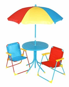 Kinder Sitzgruppe Kindertisch Klappstühle Sonnenschirm Sitzgarnitur Kindermöbel - Bild 1 von 1
