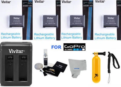 4X HERO4 Battery for GoPro HERO 4 Black Silver/ Dual Charger AHDBT-401+ FLOATER - Image 1 of 4