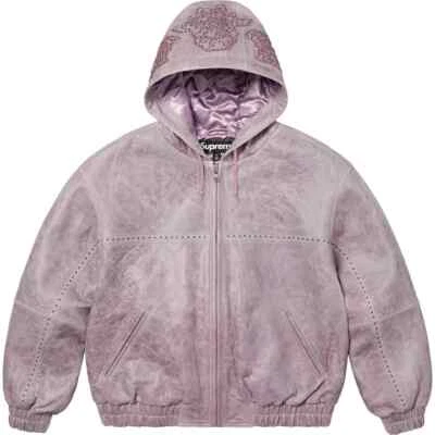 Supreme Studded Hooded Leather Jacket Lilac - Image 1 of 4