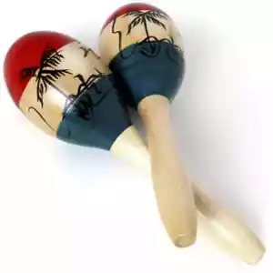 Pair Large Adult Wood Maracas Colourful Wooden Tropical Party Percussion Shakers - Picture 1 of 3