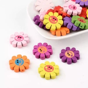 20pcs Mixed Dyed Lead Free Printed Wood Sunflower Wooden Beads Kids Craft 23x4mm - Picture 1 of 5