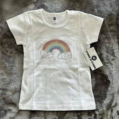 American Apparel Shirt Girls Size 6 White Rainbow Rhinestuds Cotton Stretch - Image 1 of 4