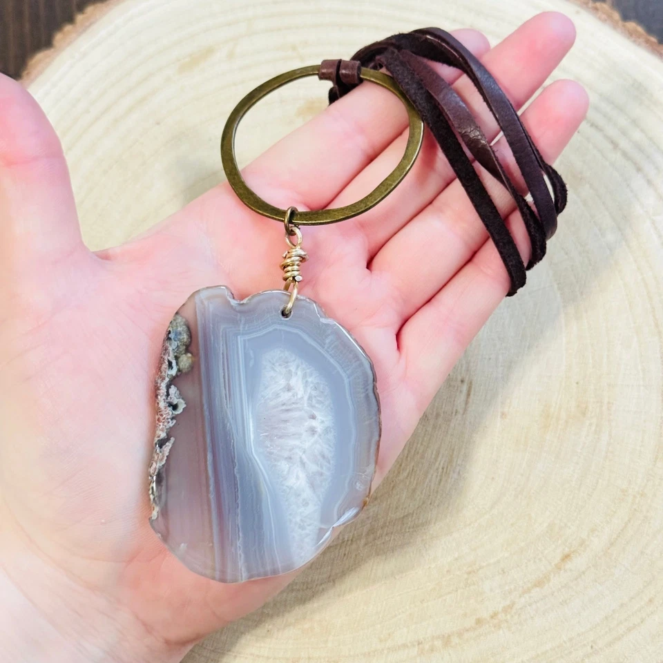 Ожерелье из натуральной кожи латуни 41 дюйм Crunchy Diva Designs Botswana агат камень - Изображение 1 из 4