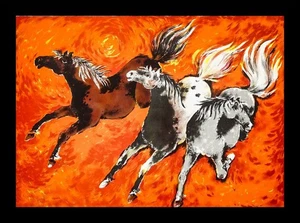 Pencil Signed/Numbered 79/260 Vasant Narayan Chinchwadkar  Lithograph HORSE RUN - Picture 1 of 4