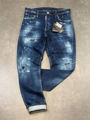 New DSQ2 Cool Guy Slim to Regular Fit Men's Stretchy Washed Ripped Blue Jeans - Image 1 of 4