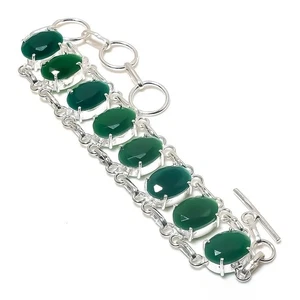 Green Onyx Gemstone 925 Sterling Silver Jwelery Bracelet Size 7-8'' - Picture 1 of 1