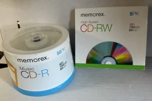 NEW Memorex Music CD-R 50 Pack 700MB 80 Minute 40x Speed & 5 Pack CD-RW - Afbeelding 1 van 9