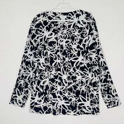 Blusa Laura Ashley para mujer Plus 3X negra blanca plisada manga larga top profesional Foto 1 de 4