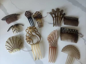 Antiker Art Deco großer Zelluloid Strass Haarkamm Vintage Konvolut Schildpatt - Bild 1 von 24
