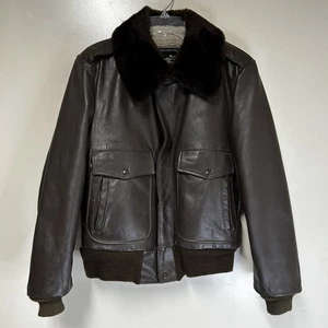 Giacca vintage Sears pelle negozio uomo 36 marrone sherpa foderato bomber aviatore anni 70 - Foto 1 di 11