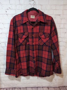 Vintage 60s Montgomery Ward Plaid Wool Nylon Collar Flannel Shirt Mens  - Picture 1 of 10