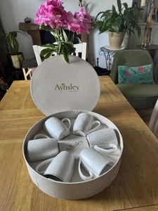 NEW AYNSLEY SILVER BROCADE SET OF 6 MUGS IN PRESENTATION BOX - Picture 1 of 5