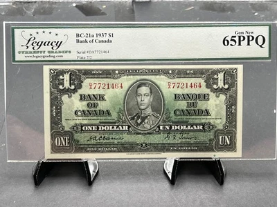 1937 Bank Of Canada Osbourne Towers RARE $1 bank Note Graded 65PPQ SN# DA7721464 - Image 1 of 4