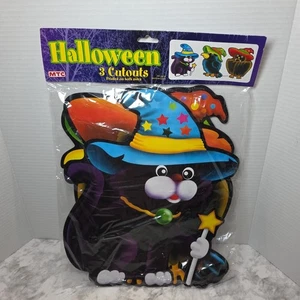 Vintage Halloween Cutout Decorations Printed On Both Sides Cat Bird Bat Set Of 3 - Picture 1 of 7