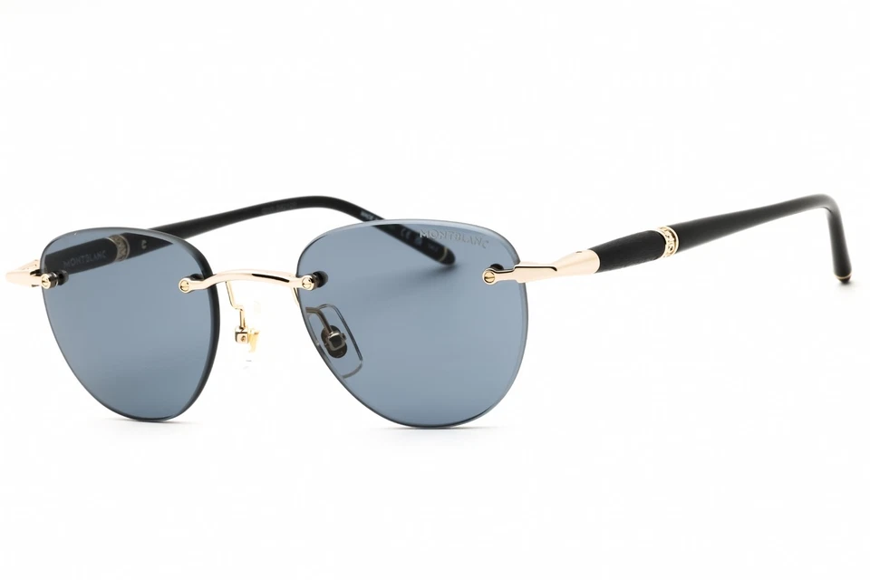 Montblanc MB0412S-001 Gold Frame Sunglasses Elegant Blue Lens Look