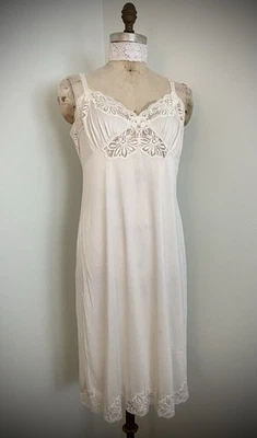 Vintage Shadowline Full Light White Slip with Lace Inserts Size 38 Tall Large - Image 1 of 4