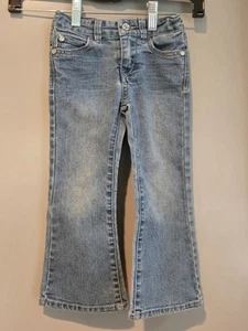 Levi's Jeans Girls 3T Regular Blue Denim Flare Gold Glitter Button Adjust Waist - Picture 1 of 7