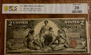 AC Fr 248 1896 $2 Silver Certificate EDUCATIONAL PCGS 20 - Picture 1 of 2