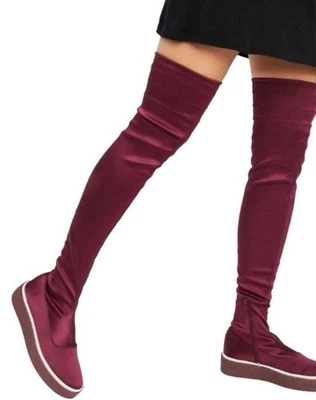 Free People Mujeres 41 EE. UU. 10 Rojo Granate Límites Exteriores Sobre la Rodilla Botas Elásticas Foto 1 de 4
