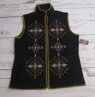Outback Trading Co Aviana Negro Azteca Suroeste Bordado Vellón Chaleco Chaqueta XL Foto 1 de 4