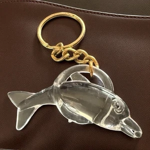 Lucite Dolphin Keychain Clear Acrylic Gold Tone Chain Purse Charm Vintage - Picture 1 of 8