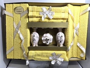 Vintage Cannon Hostess 5-teiliges Handtuchset - 1 Bad, 2 Wäschen, 2 VASEN MIT Stopfen, abgedeckte schale - Bild 1 von 2