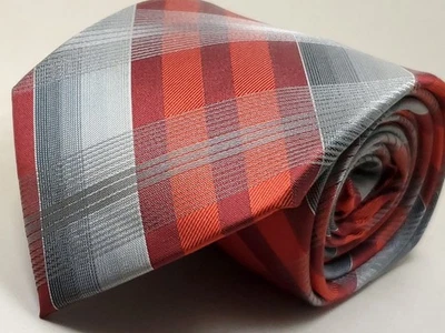 Corbata a cuadros VAN HEUSEN para hombre borgoña roja naranja plateada NUEVA Foto 1 de 4