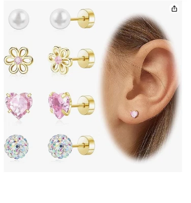 Aretes De Bebe Conjunto Simple Lindo Chapado En Oro Para Niñas Como Un Regalo - Image 1 of 4