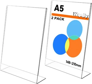 2 Pezzi Espositore Plexiglass A5, L Forma Porta Cartelli in Acrilico, Porta Menu - Foto 1 di 12