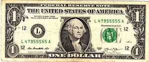 $1 2013 Fancy Serial L47955555A - Picture 1 of 1