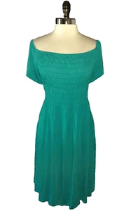 NEW LANE BRYANT Plus Size 3X 22W 24W A-Line Dress Teal Blue Off Shoulder Stretch - Picture 1 of 4